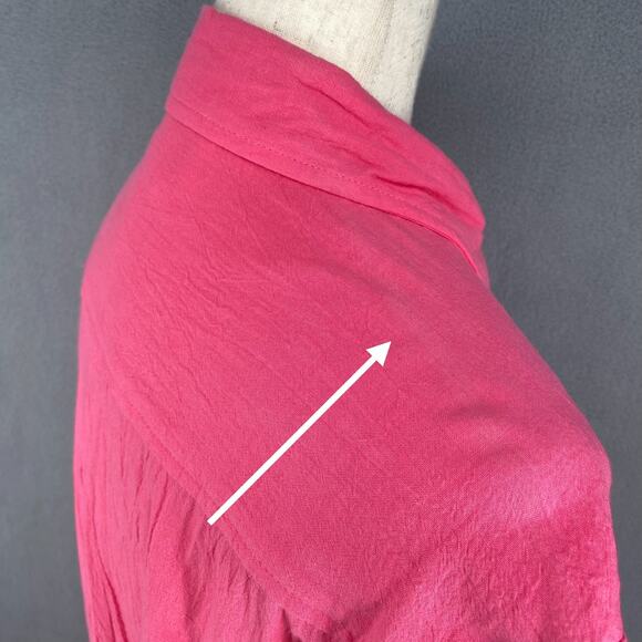 Vtg 80s 90s Two Potato Button Down Tie Back Short Sleeve Maxi Dress XL Pink NOS - Picture 10 of 16